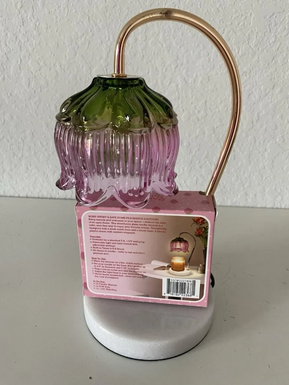 Strawberry Shortcake Candle Warmer Lamp Glass Shade PINK W/Marble Base VIRAL NEW